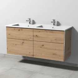 Sanipa 3way Keramik-Set Venticello Keramik-Doppelwaschtisch und Unterbau mit 4 Auszügen, Eiche Natur BR32885