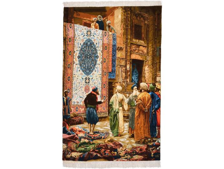 Täbriz Bild Teppich 122x195 Handgeknüpft Orientteppich Perserteppich Wolle mit Seide