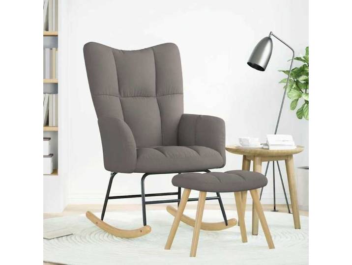 MGH@ Chaise berçant/Fauteuil simple - Pieds à bascule - avec repose-pied - Taupe Tissu LV250