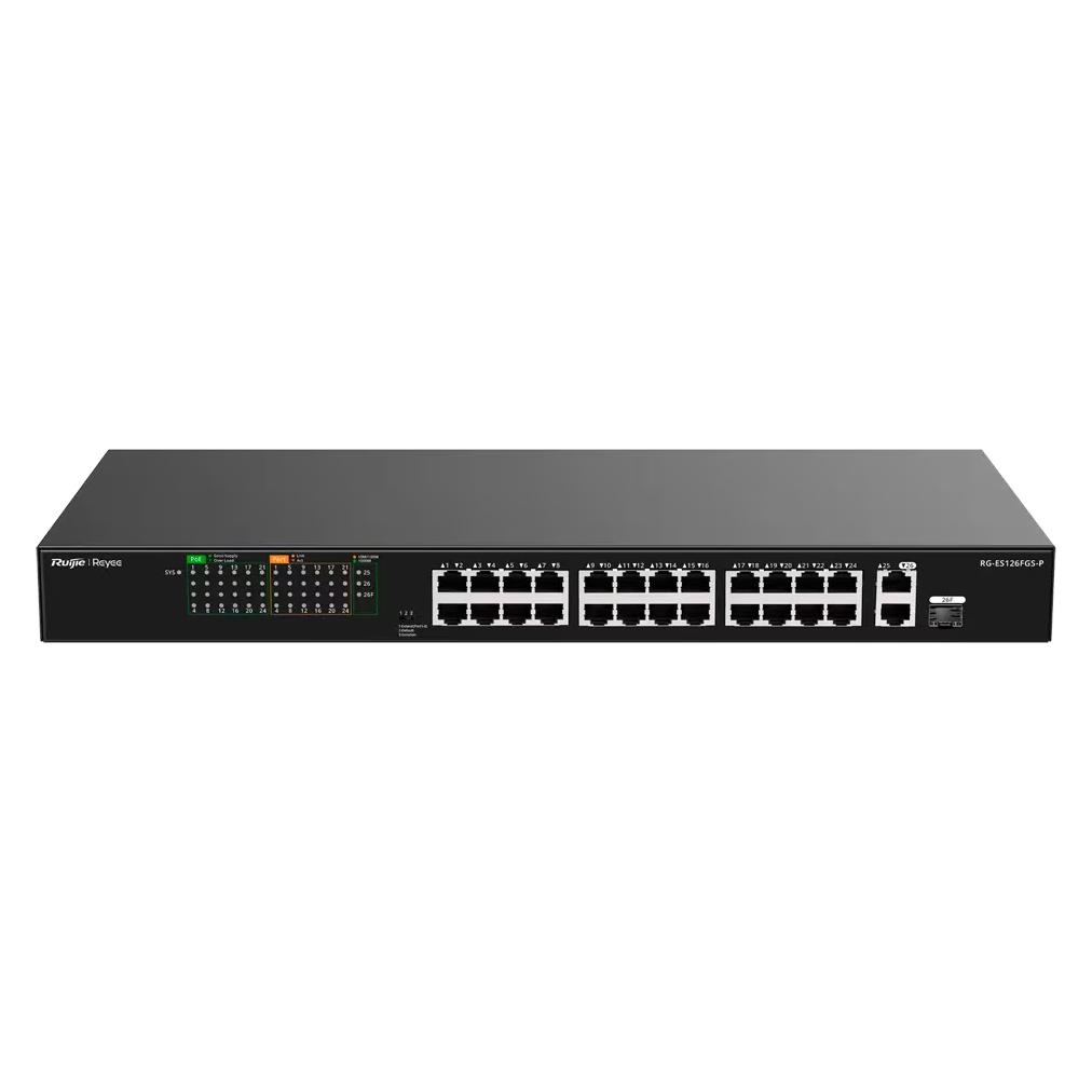 Ruijie 24-Port 100Mbps + 1 Uplink Port 1000Mbps + 1 Gigabit RJ45/SFP combo Ports, 24 of the ports support P (24 Ports) (RG-ES126FGS-P)