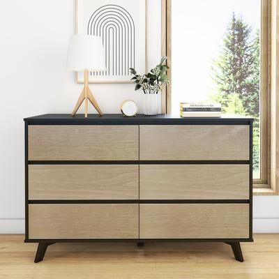 Max & Lily Scandinavian 6-drawer Wood Wide Dresser