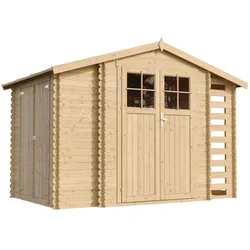 HOLZHAUS GARTENHAUS mit Brennholzschuppen M389F+M389G - mit imprägniertem Boden- 3,53 + 0,97 + 0,97 m2