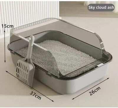 Uplift Essentials Semi Enclosed Cat Litter Box Splashproof Kitty Toilet With Cleaning Basin a Gray