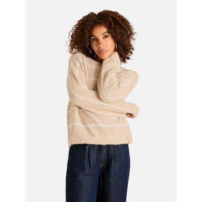 Strickpullover LIEBLINGSSTÜCK "SingaEP", Damen, Gr. 42, beige (beige gestreift), Strick, Obermaterial: 32% Alpaka, 32% Wolle, 30% Polyamid, 6% Elasthan, gemustert, gestreift, mehrfarbig, hüftlang, Rundhals, gerader Abschluss, Pullover...