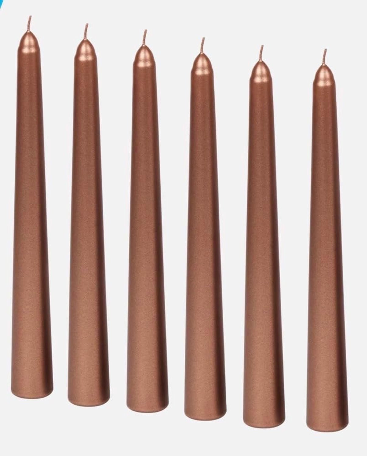 Vemera Set van 6 Tapse Kaarsen, 24 cm, Koperkleurige Metallic Afwerking