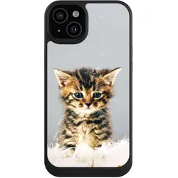 Nivocase Hülle für Apple iPhone 15 Plus Handyhülle NIVOcore Case Schwarz Feder Haustier Katze (Apple iPhone 15 Plus), Smartphone Hülle, Schwarz
