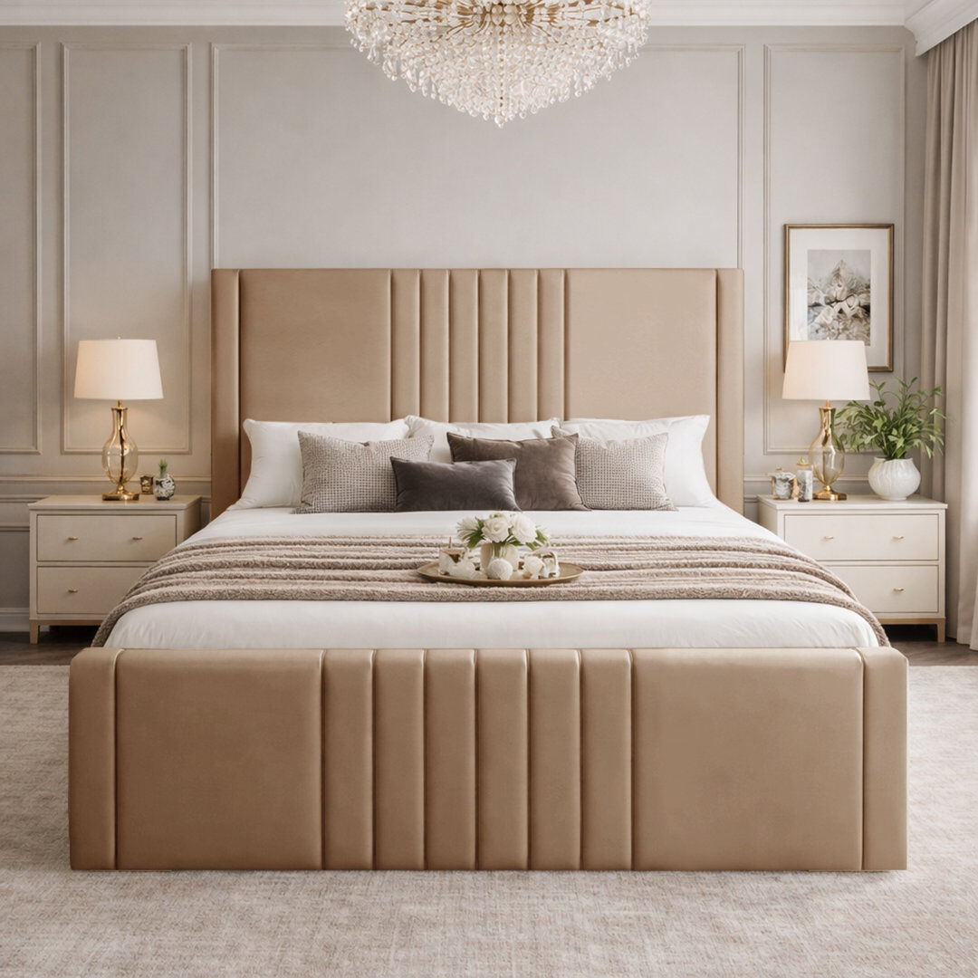 Canora Grey Haisley Upholstered Storage Bed Frame Beige Kingsize (5')