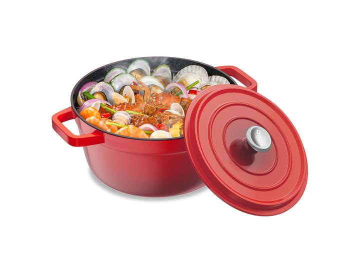 Four hollandais en fonte d'aluminium émaillé avec couvercle, marmite à ragoût de 4,7 l pour la cuisson du pain, Casserole antiadhésive pour toutes les sources de chaleur 24cm
