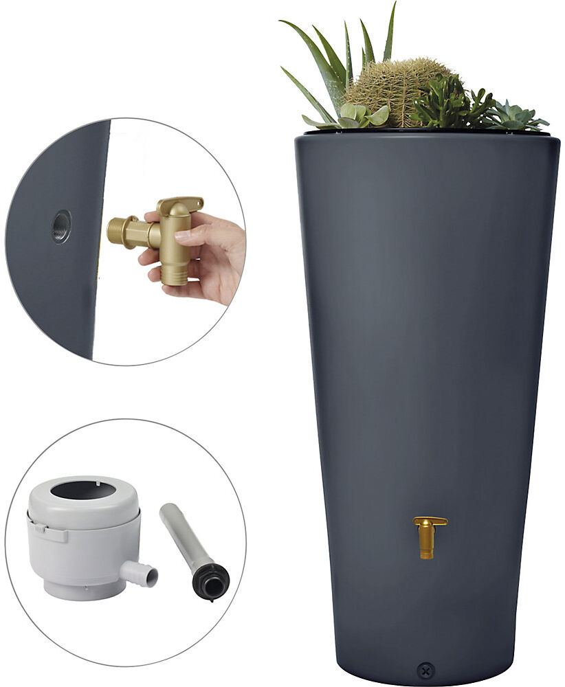 kaiserkraft Regenspeicher VASO, UV- und witterungsbeständig, Volumen 220 l, graphitgrau