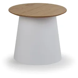 Kunstoff-Couchtisch SETA mit Holzplatte, Durchmesser 49 cm, Eiche/weiß