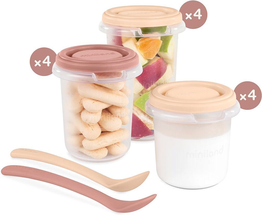 Miniland Recipiente cons. alimentos hermisize 12ud + 2 cucharas. Naranja claro niño
