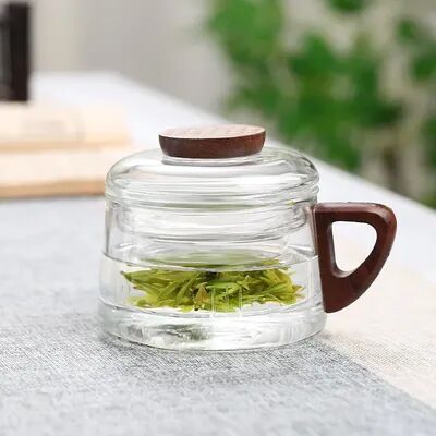 Rare Purchases High Borosilicate Glass Teacup, Glass Tea Cup With Filter And Wooden Handle, Home Office Tea Separation Mug, Kung Fu Tea clear