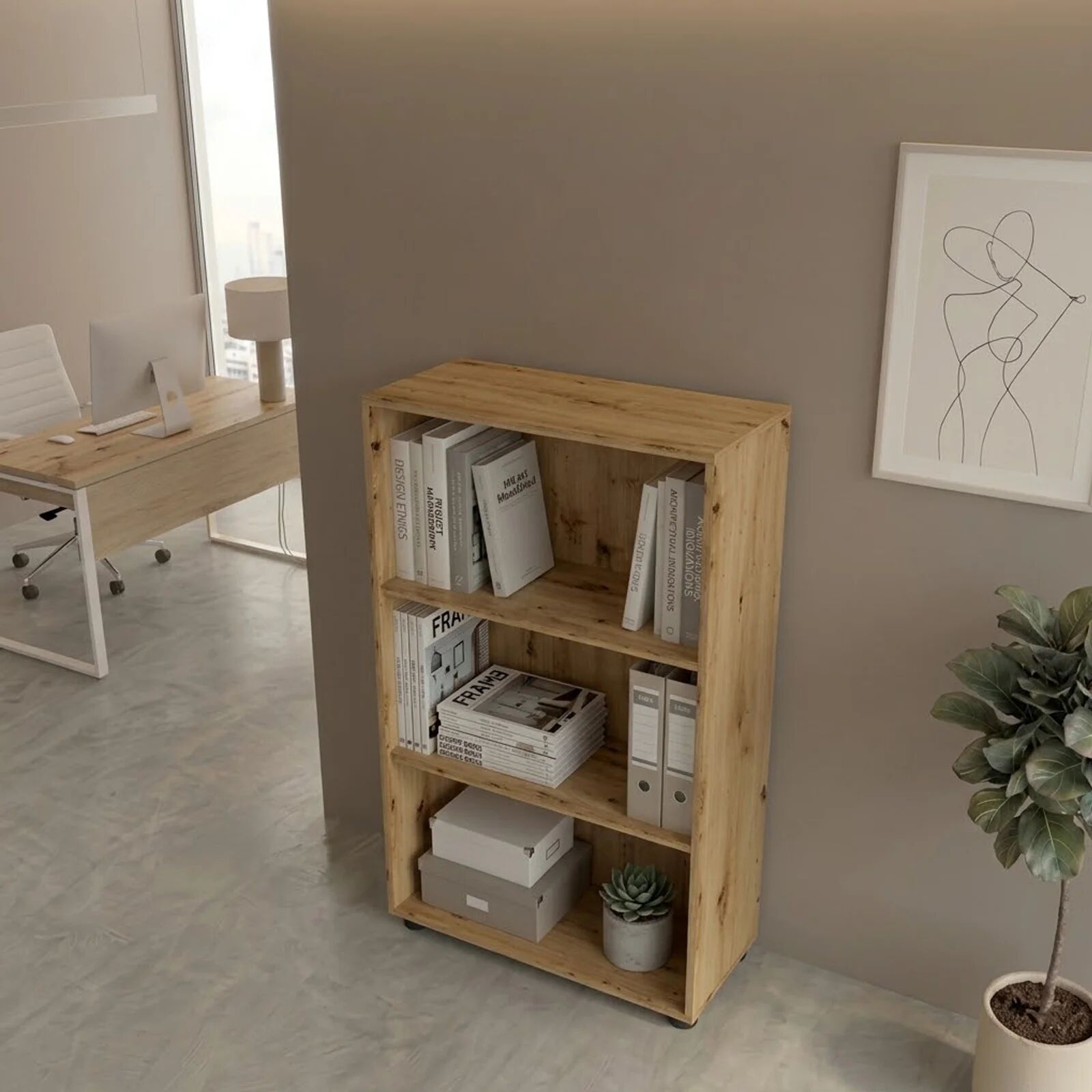 garneroarredamenti Libreria ufficio moderna 79x118h cm rovere Woody