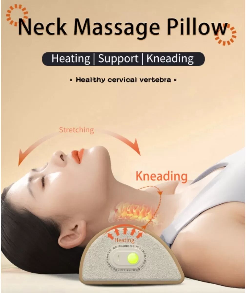 INF Oreiller de massage cervical chauffant, velours suédé camel - rechargeable 1800mAh, soutien 3 points & pétrissage