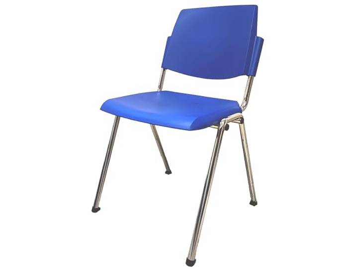 SEGIX - Stapelbarer Stuhl mit verchromtem Stahlgestell und selbstlöschendem Kunststoffsitz, blau, 45007