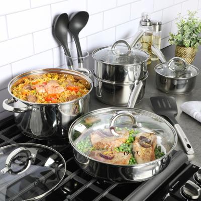 12-Piece Stainless Steel Cookware & Kitchen Tool Set by BrylaneHome in Stainless Steel