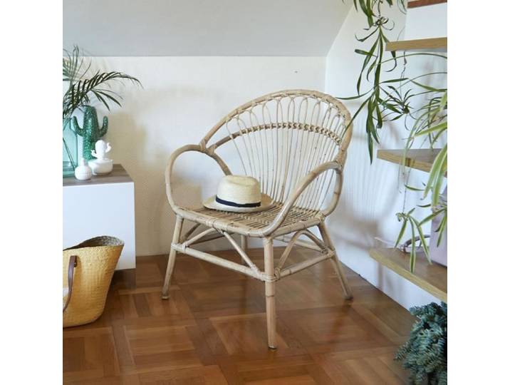 Fauteuil en rotin - Indien - Vintage - Avec accoudoirs