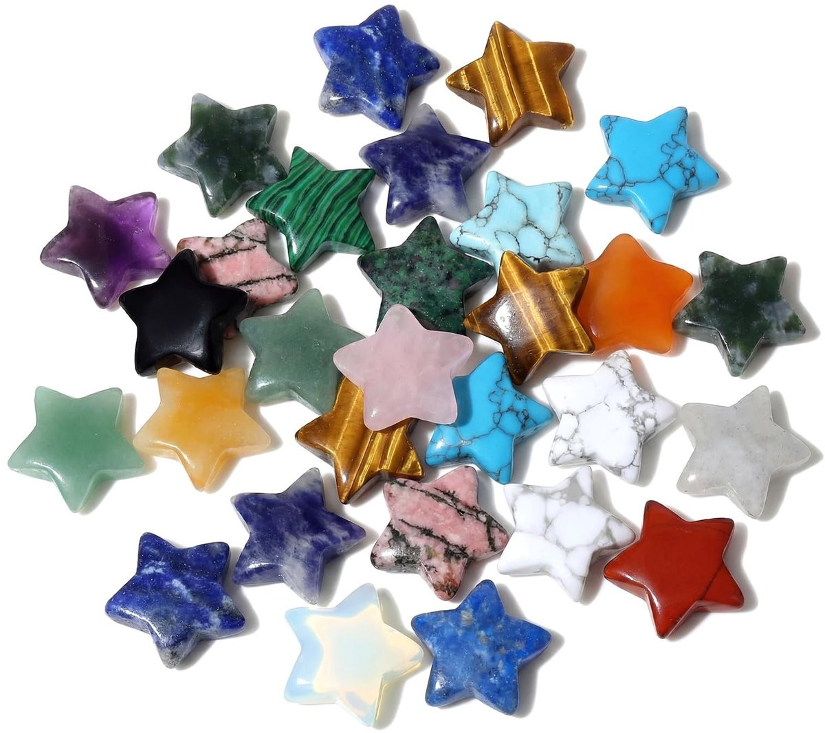 Dailygoods Edelstenen Set van 24 Stuks - Stervormige Natuurlijke Decoratie - Gepolijste Geluksstenen voor Positieve Energie