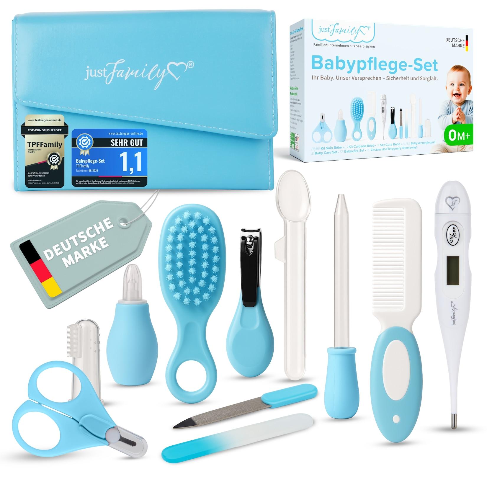 justFamily Baby Pflegeset Neugeborene – 11-teiliges Set mit hochwertiger Baby-Erstausstattung - Farbe Creme