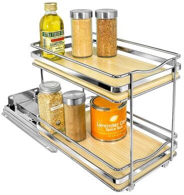 LYNK PROFESSIONAL® Élite™ Pull Out Spice Rack Organizer for Cabinet - 6-1/4 inch W - Lifetime Ltd Warranty, Wood- 2 Tier