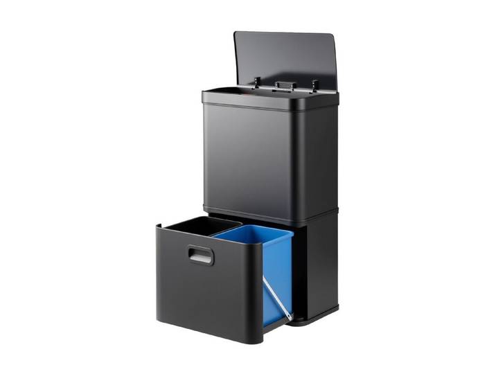COSTWAY Mülleimer, 3 Fächer 2x10L+36L, mit Sensor & Softclose-Deckel Schwarz