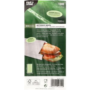 Papstar Butterbrotpapier 14310, 21 x 3 x 10 cm, Butterbrotbeutel, weiß, 100 Tüten, 100 Stück