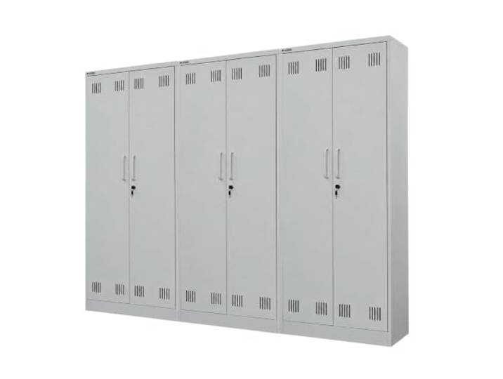 PROREGAL Mega Deal 3x Putzmittelschrank RHINO Metall 170x70x30cm Lichtgrau 2 Türen, abschließbar, 5 Fächer, Kleiderstange, Stahl, Schmal