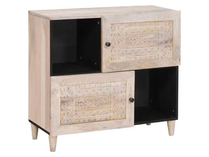 Massivholz Sideboard für Wohnzimmer aus Mango Holz modern mit flächenbündigen Türen und natürlicher Holzmaserung, Elegantes Sideboard mit Aufbewahrungsfächern