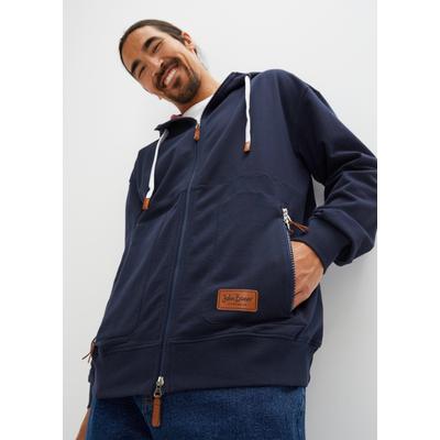 Kapuzensweatjacke BONPRIX, Herren, Gr. 64 (3XL), blau (dunkelblau), Obermaterial: 60% Baumwolle, 40% Polyester, loose fit, Sweatjacken, innen weich angeraut, Loose Fit, mit 2 Taschen