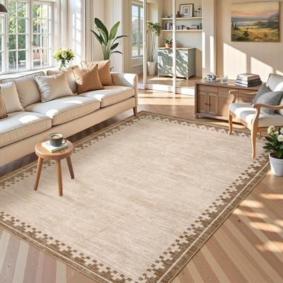 Garvee Modern Check Border Washable Area Rug