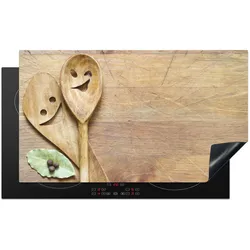 HERDABDECKPLATTE Holz - Löffel - Braun - Smiley Glaskeramikkochfeldabdeckung 90x52 cm