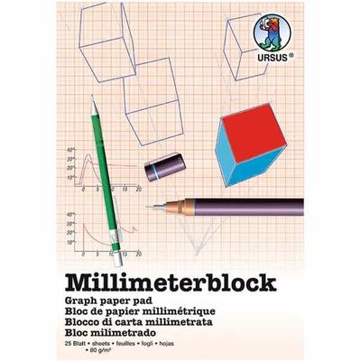 URSUS Zeichen und Künstlerbedarf Millimeterblock Format DIN A3, 25 Blatt weißes Schreibpapier 80 g/m²