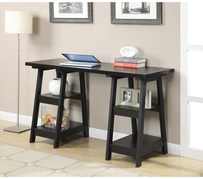 Convenience Concepts Designs2Go Double Trestle Desk with Shelves