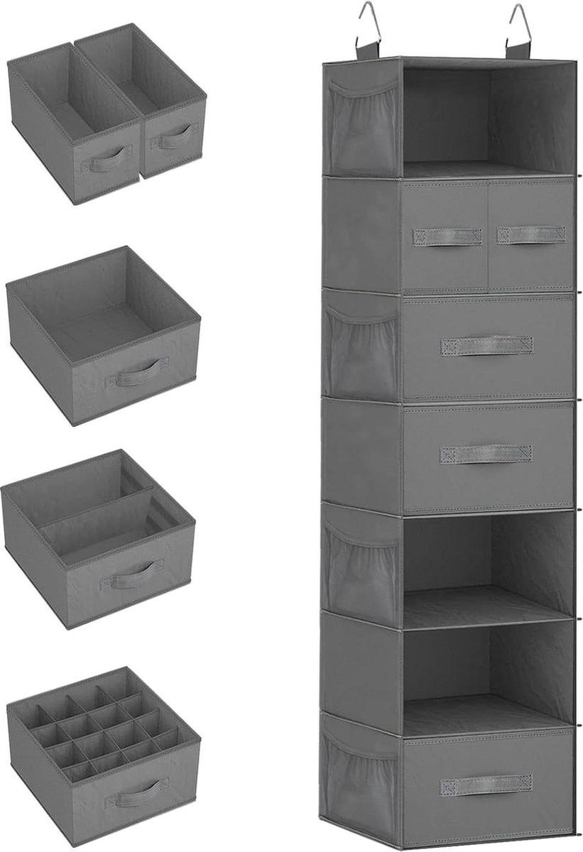 Hangrek met 5 laden - Opvouwbare grijze hangorganizer voor in je kledingkast