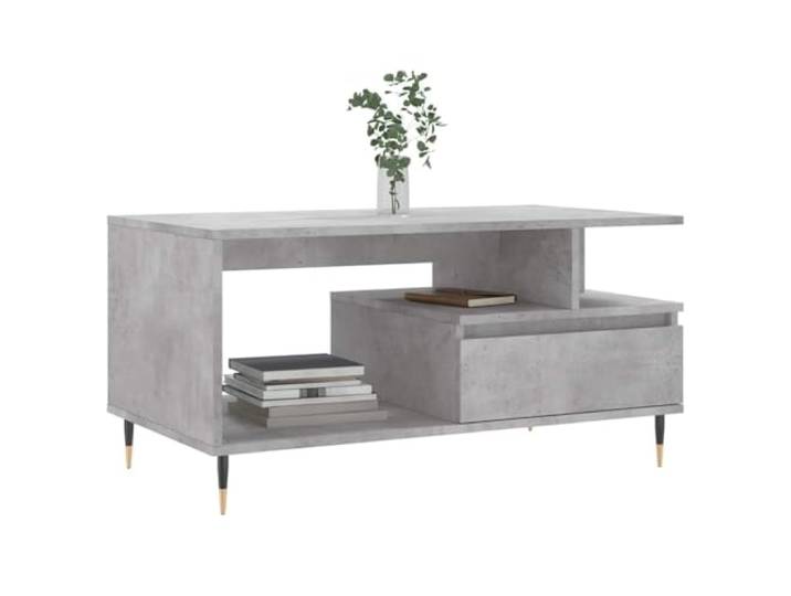 KTHLBRH Couchtisch, Grau, Beton, 90 x 49 x 45 cm, Holz, mehrschichtig Mit Schublade, Metallbeine, glatte Oberfläche, pflegeleicht, stabil