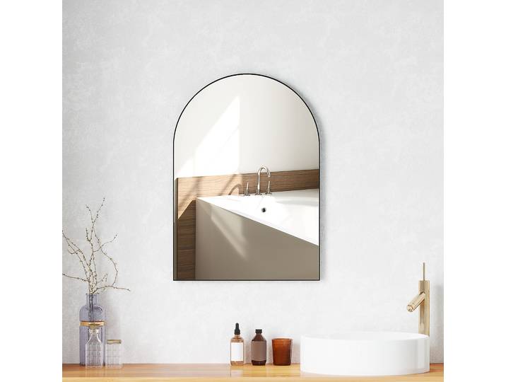 HOMCOM Miroir Mural Arqué 50×70cm Cadre Aluminium Noir