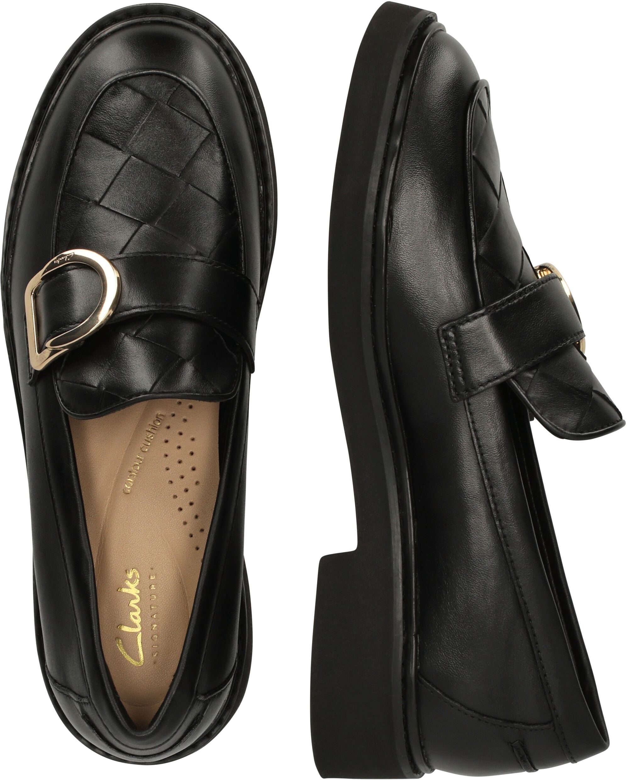 Slipper CLARKS "Splend Penny", Damen, Gr. 35,5, Leder, schwarz, Schuhe Slipper, mit geflochtener Materialkonstruktion