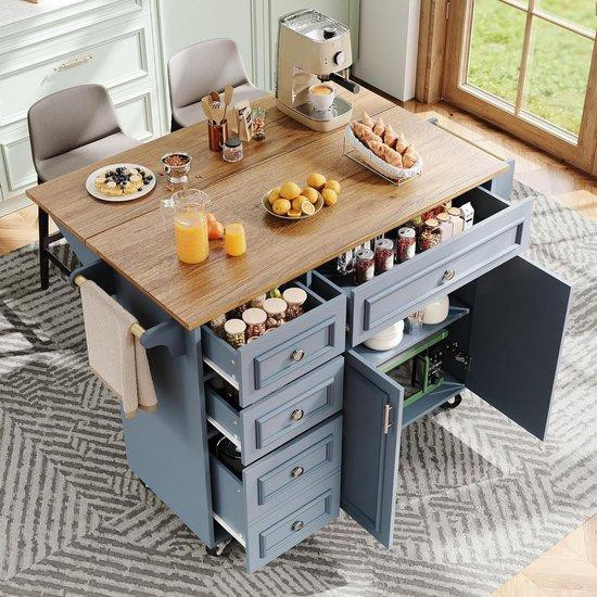WAN Serveertrolley met inklapbaar werkblad en buffetkast in blauw, B: 110 cm, D: 75 cm, H: 92 cm