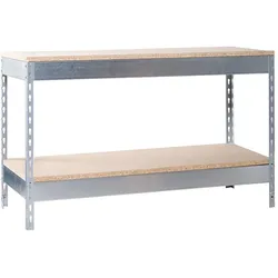 SimonRack Arbeitstisch ohne Schrauben mit grundlegenden Holzschalen. Galva/Holzfarbe 900x1800x900 mm