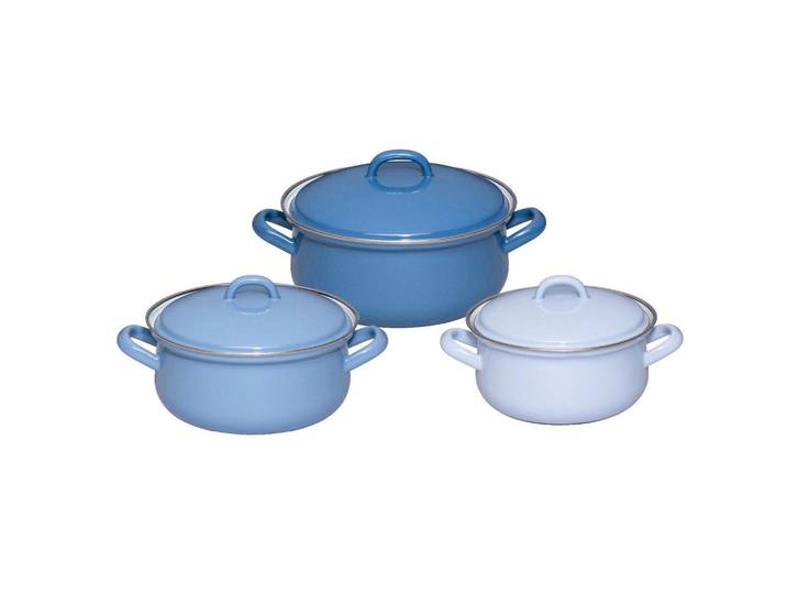 Riess Kochtopfset Nature Blue, Blau, Metall, 3-teilig, rund, backofengeeignet, kratzfest, hitzebeständige Griffe, hitzebeständig, geschmacksneutral,backofengeeignet, Kochen, Töpfe, Topfsets