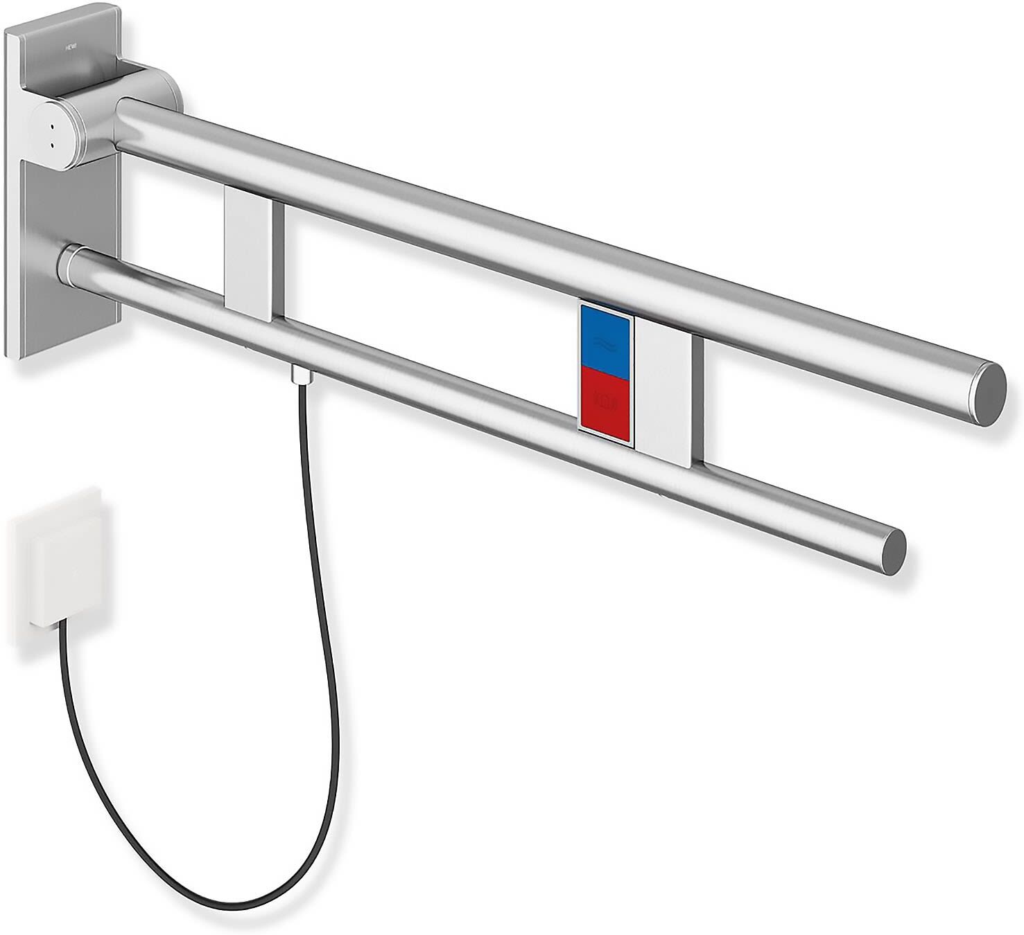 HEWI System 900 Stützklappgriff Duo Design A mit 2 Funktionstasten (E-Ausführung), links 70 cm