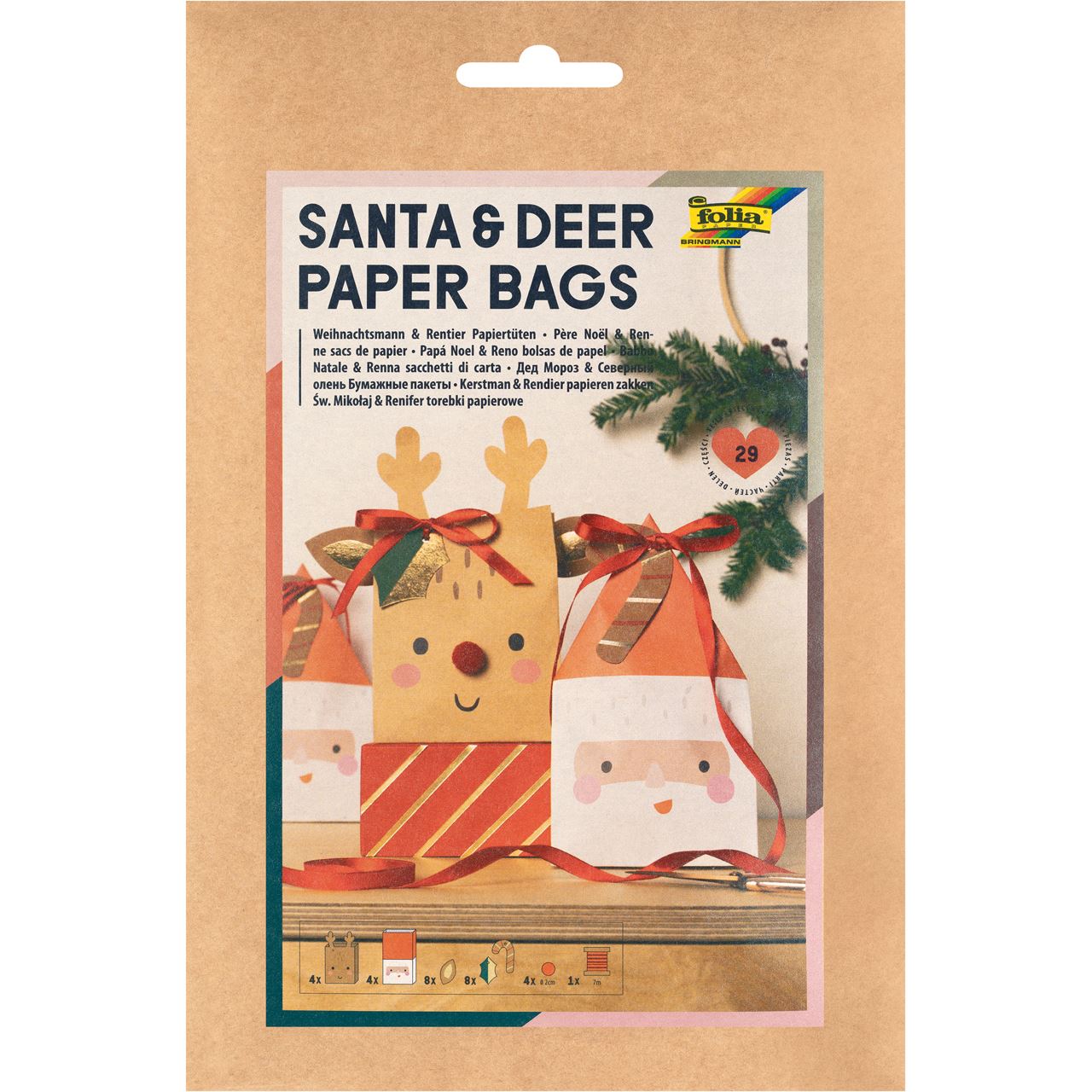 folia Papiertüten Santa & Deer mehrfarbig