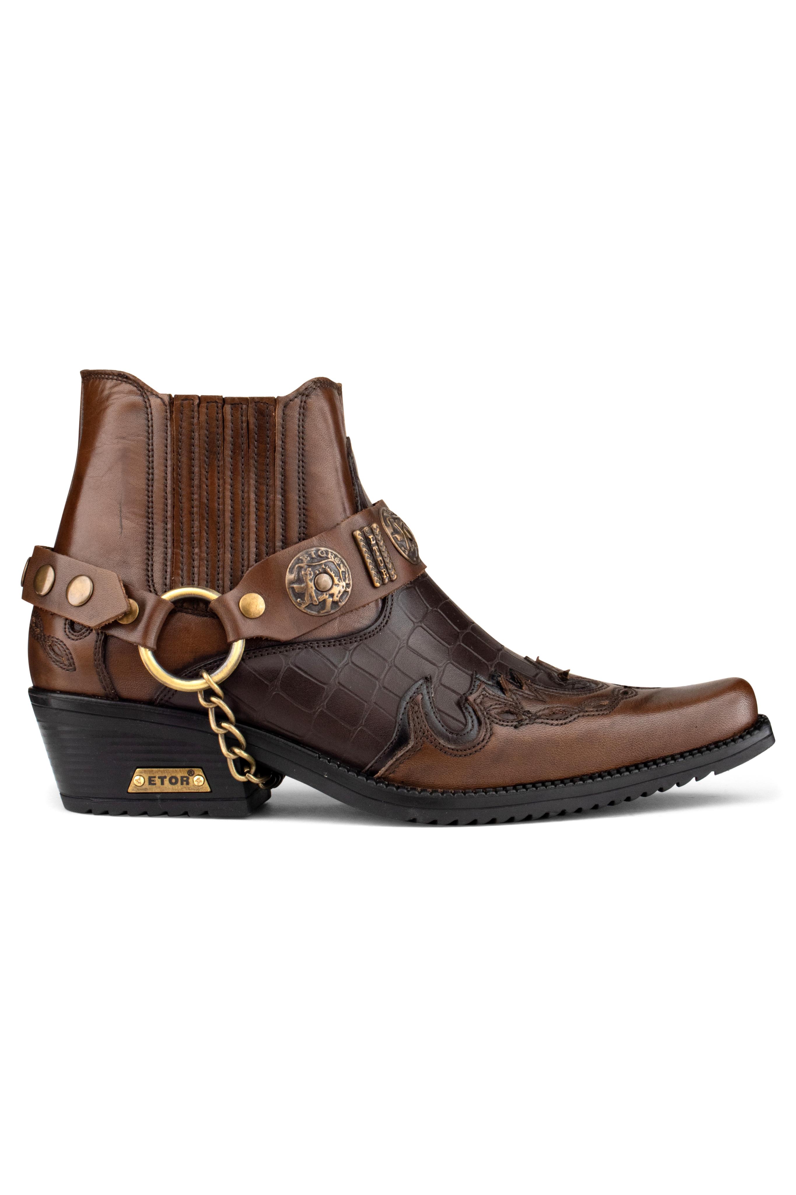 Zweifarbige Winklepicker-Bikerstiefel aus braunem Leder für Herren