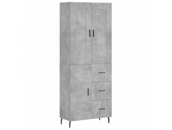 HKTMGDNG Highboard Betongrau 69,5x34x180 cm Schrank 2-teilig Standfeste Anrichte mit Metallbeinen und geschlossenen Fächern für Wohnzimmer, Essbereich und Diele.