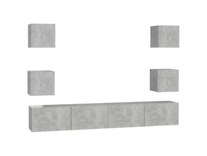 Makastle TV Schrank Set 6-TLG. Betongrau 100x30x30 cm