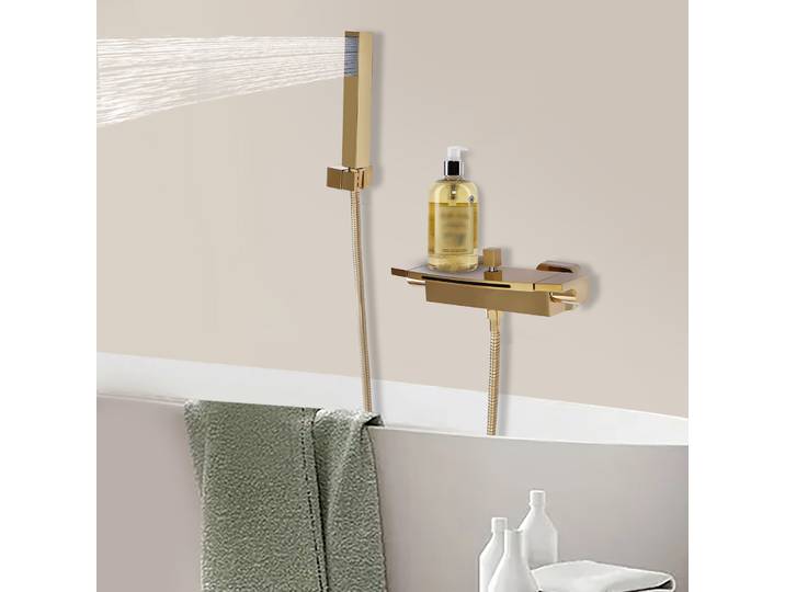 Ensemble de robinetterie de bain cascade doré avec douchette et bec cascade, kit de robinetterie de salle de bain pour diverses salles de bain