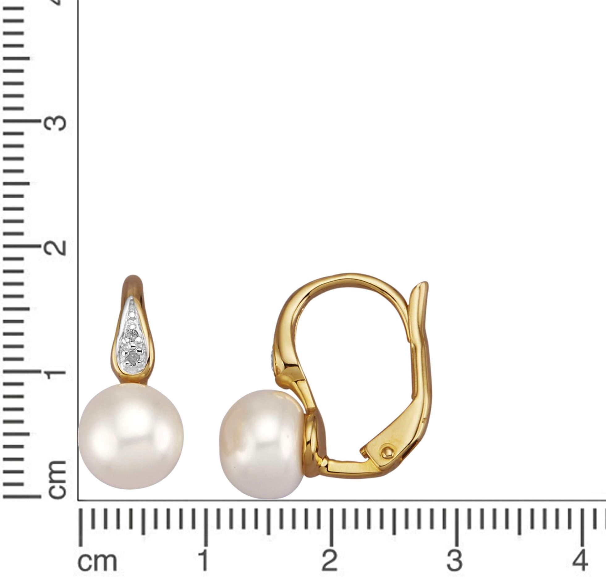 Paar Ohrhänger FIRETTI "Schmuck Geschenk Silber 925 Ohrschmuck Ohrringe Tropfen", weiß (gelbgoldfarben, silberfarben, weiß, w = weiß), Ohrringe, Damen, 0,02, 0,02 P3 = leicht erkennbare Einschlüsse, Diamanten Perlen Silber 925 (Sterlingsilber), Diamanten,
