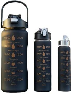 Uplift Essentials 3 Piece Nesting Motivational Water Bottle Set black