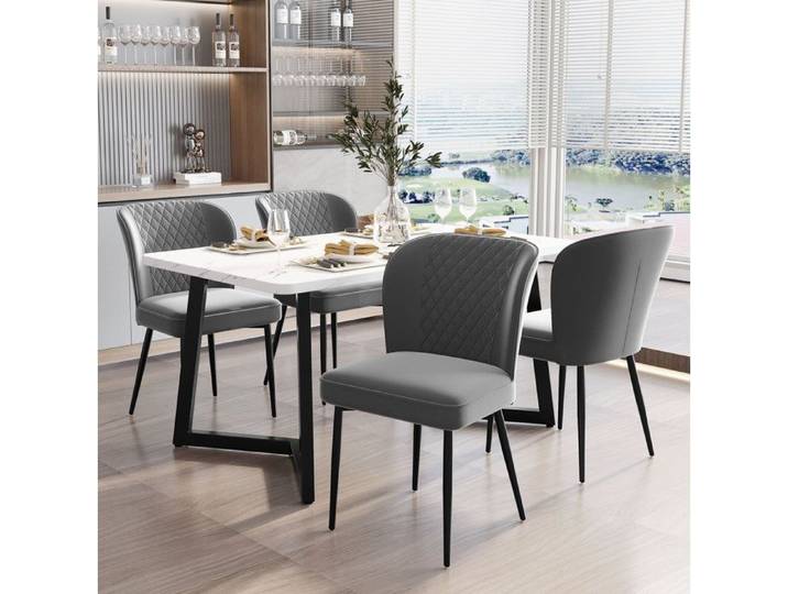 Chaise Salle À Manger Lot De 4 Gris Foncé Chaise Design FloraGrace Pour Salle À Manger Montage Rapide 49x41x86cm