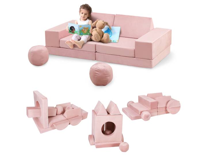 Ensemble de canapé modulaire pour enfants 12 pièces, canapé convertible pour enfants avec balles et tunnel, canapé sectionnel en mousse souple pour enfants